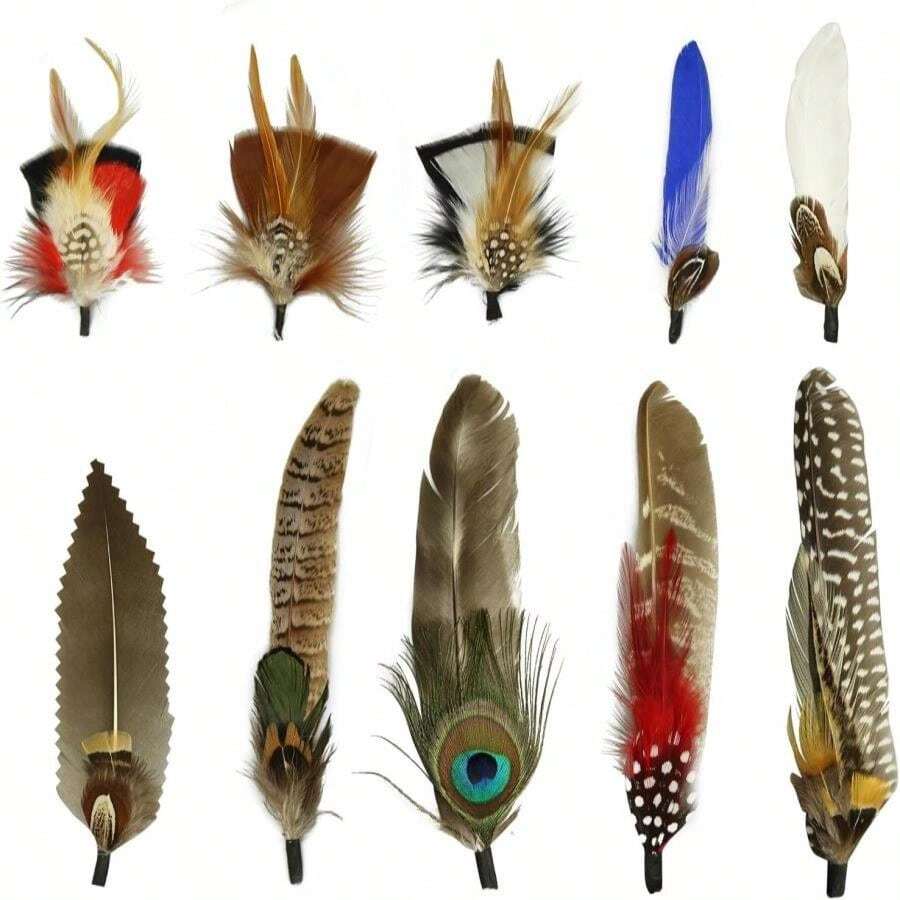 10Pcs Hat Feathers, Natural Feathers Peacock Feathers For Hats, Colorful Feathers Pin Cowboy Hat Feather For Western Cowboy Hats Christmas Party Hats, Feathers Accessories DIY Decorations (10 Style) - 白色 - 查看 1