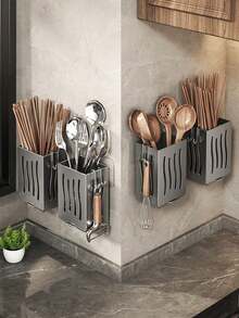 1pc Storage Box, Kitchen Multifunctional Chopstick Cage Storage Rack, Wall-Mounted Free-Punching Chopstick Draining Rack, Household Kitchen Utensils Storage Rack, Home Organization And Storage Supplies, Kitchen Accessories - Multicolor - View 3