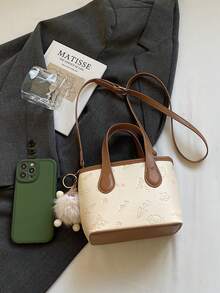 Faux Leather Solid Color Mini Bucket Bag, Versatile Casual Handbag & Shoulder Bag - White - View 4