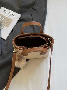 Faux Leather Solid Color Mini Bucket Bag, Versatile Casual Handbag & Shoulder Bag - White - View 6