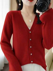 Women Cardigans - Burgundy - View 2
