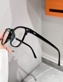 1 Pc Women Black Plastic Oval-Shaped American Style Sexy Girl Hotgirl Campus Inspired Fashion Plain Glasses For Daily Office And School Use - 黑色 - 查看 3