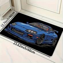 1pc Blue Sports Car Design Area - Non-Slip, Durable Polyester Living Room, Bedroom, Kitchen, Bathroom, And More - Washable, Absorbent, And Stylish Home Decor, Rugs Living Room - 黑色 - 查看 6