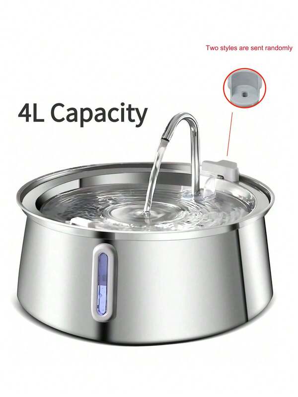 Stainless Steel Cat Water Fountain, 134 Oz/4L Automatic Pet Water Dispenser With Water Level Window, Anti-Dry Burning Water Pump, Super Quiet Cat Water Fountain With Faucet, Suitable For Indoor Cats And Dogs, Replacement Filter Cartridge Available
