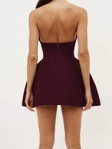 性感、纯洁、诱人，火辣女孩，复合编织派对连衣裙，海滩度假，春夏 - 酒紅色 - 查看 4