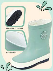 Kids Green Solid Color Rain Boots, Waterproof Non-Slip Boots For Outdoor Play And Rainy Days - 綠色 - 查看 2