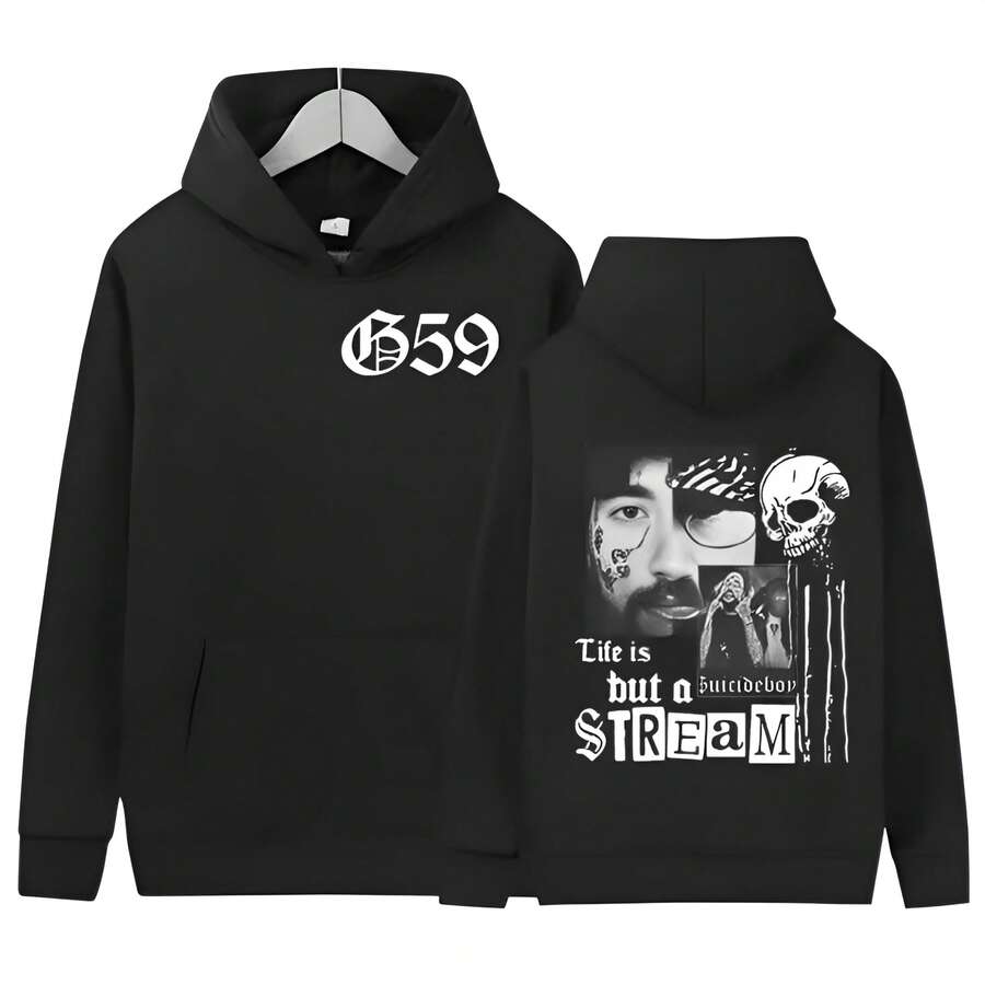 Suicide Baby - G59 Tour Top Hooded Printed Sweatshirt Retro Gothic Punk Sweater Oversized Streetwear Hip Hop Fashion 2025 - màu đen - Xem 1