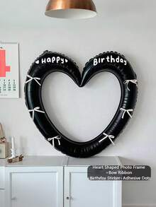 1Set 40-Inch Large Heart-Shaped Foil Balloon With Black Bow & "Happy Birthday" Sticker - Pink, Cream,Black, - For Birthday Parties, Outdoor Events, Anniversaries, And Wedding Holiday Decorations, Birthday Party Supplies, Valentine'S Day Commemorative Balloons, Heart Balloon, Black Heart Balloon, Balloon Decoration - Multicolor - View 9