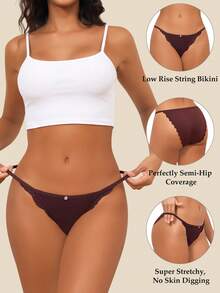 6 Pack String Bikini Underwear For Women Sexy Lace Panties Low  Hipster Bikini Panty Stretch Briefs  S-XL - 彩色 - 查看 2
