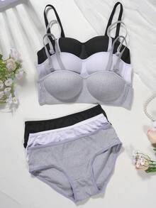 6pcs/Set Teen Girls Underwear Set - Wireless Lightly Lined Bras And Panties - Ribbed Stitching, Detachable Straps For Strapless Comfort. Simple Bra Set, Suitable For Young Girls. 3 Sets - Multicolor - View 6