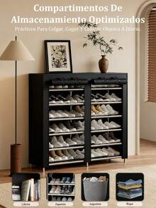 Zapatera Doble de Closet 6,7 Niveles 32pares Organizador Cubierta de Tela Impermeable, Estante con Estructura de Acero de 6-7 Niveles, Zapatero Ahorrador de Espacio, Multifuncional de Fácil Armado - Negro - Ver 6