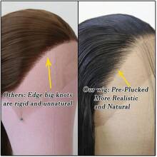 13x4 Lace Front Wig For Women Black Glueless Wig Synthetic Lace Wig Pre Plucked HD Lace Straight Wig Ready To Wear Long Straight Brown And Blonde Wig 28inch - 黑色 - 查看 5