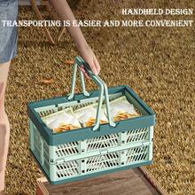 1pc Foldable Storage Basket - With Handle Design, Suitable For Kitchen, Living Room, Dining Table Organization, Home Storage, Outdoor Picnic Decor, Shopping Portable Basket, Thick Plastic Material, Shelf Basket