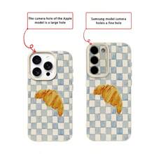 1pc TPU Material Fresh Cow Horn Design Plaid Pattern Phone Case Compatible With IPhone 17 Pro Max/17/16 Pro Max/15/13/12/11, S20 FE/A15/S24/A55, Compatible With Redmi Note 11/Note 12/Note 13 Pro, Full Coverage Anti-Drop Soft Protective Cover,International Version, Not The Domestic Version - White - View 7
