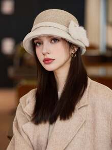 1顶女士秋冬新款金属装饰加厚渔夫帽，保暖防风，优雅个性，透气时尚，百搭英伦风，可水洗，送礼佳品，适合秋冬日常穿着、散步、购物 - MM2081 - 查看 13