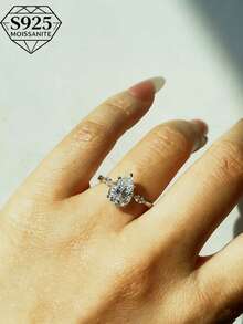 1枚2克拉水滴形莫桑石订婚戒指，S925纯银，正式场合珠宝，订婚/结婚戒指，送给女友/妻子的惊喜礼物，周年纪念，日常佩戴，高品质女士戒指，附赠礼盒 - 銀色 - 查看 4