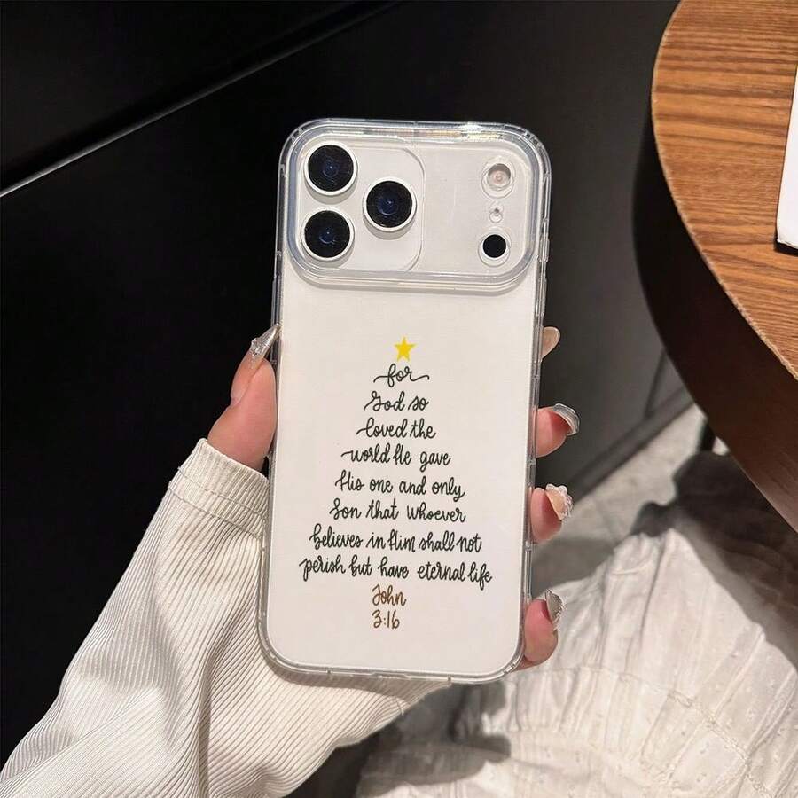 Funda de Teléfono Única Versículo Bíblico Árbol de Navidad Funda Transparente para iPhone 17 Pro Max Air 16 11 15 14 13 12 Pro Max Plus Cubierta Cristiana Transparente para Teléfono Móvil Regalos Ajuste Delgado para Uso Diario - 1 pieza - Ver 1