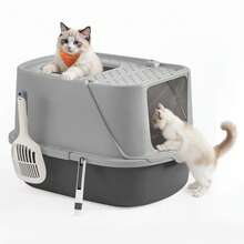 Feandrea Lettiera per Gatti XXL, Toilette per Gatti fino a 15 kg, con Coperchio, Paletta e Spazzola, Grigio Tortora e Grigio Ardesia - Grigio - Visualizzare 8