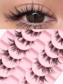 10 Pairs Transparent Stem Natural False Eyelashes, Fox Style Long & Soft Fake Lashes, Daily Use Makeup Extension Tool - Lông mi  mắt mèo - Xem 2