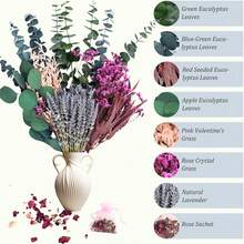 43 pièces de mélange de fleurs et feuilles de lavande et d'eucalyptus avec sachet de rose, style bohème pour la maison, le salon, le mariage, la douche, la décoration suspendue, la fête champêtre, les vacances, la table de salle à manger de printemps, sans entretien, verdure naturelle - Multicolore - Voir 4