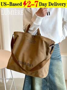 Retro Canvas Tote Bag, Letter Print Crossbody Bag, Casual Handbag For School Work Travel, Literary School Bag For Teens, Book Bag For Women Or Students, Perfect For Books, Shopping, Back To School And More - 彩色 - 查看 12