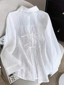 Áo kiểu nữ mỏng nhẹ, viền ren, xếp lớp, thiết kế thời trang, phù hợp cho mùa xuân, hè, thu, có thể giặt máy, màu trắng. - trắng - Xem 8