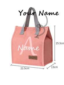 Customized Letter Print Insulated Lunch Bag, Personalized Thermal Lunch Box, Unisex Large Capacity Lunch Tote, Reusable Leak-Proof Handbag, Suitable For Office, Work, School, Beach Or Travel