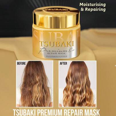 Shiseido TSUBAKI 高级修护发膜，修护秀发，修复受损发质，强韧发丝，富含珍珠蛋白，蕴含蜂王浆和山茶花油，奢华配方，营养丰富，创新科技，保湿滋养，令秀发柔顺亮泽，适用于受损、干燥、毛躁、染烫后发质，在家即可享受沙龙级美发效果