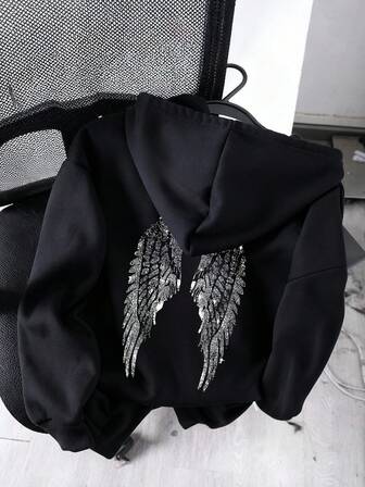 Minimalistisk tryckt huvad långärmad lös tjock damtröja, höst och vinter, långärmad topp med huva