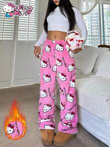 Sanrio 1件毛绒保暖绒裤，女士款，可爱舒适，适合秋冬季节穿着。