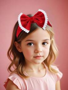 1pc Red Christmas Bow Headband For Baby Girls Soft Hairband Cute Pom Pom Hair Band Warm Tone Head Bead Fall Winter Hair Hoop Baby Hair Accessories - Red - View 3