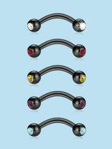 5pcs/Set 16g Eyebrow Rings Rook Earring Rook Piercing Jewelry Vertical Labret Lip Jewelry Pink Opal Stainless Steel Bridge Eyebrow Piercing Jewelry For Women Men Slivery Black Curved Barbell - Multicolor - View 12