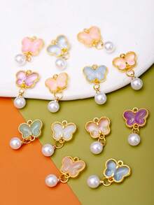 50/30/10/5pcs Gold Tone Alloy Butterfly Pendant, Elegant Green Glass Pendant With Pearl Decor, Suitable For Necklaces, Bracelets, Earrings And Craft Decorations, Beautiful Gift Idea, Jewelry Making Supplies - Butterfly - View 10