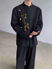 New Chinese Style Men's Black Gold Bamboo Embroidered Suit Jacket With Spring And Autumn High-End Feel Zhongshan Suit Jacket - màu đen - Xem 4