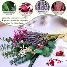 43 pièces de mélange de fleurs et feuilles de lavande et d'eucalyptus avec sachet de rose, style bohème pour la maison, le salon, le mariage, la douche, la décoration suspendue, la fête champêtre, les vacances, la table de salle à manger de printemps, sans entretien, verdure naturelle - Multicolore - Voir 7
