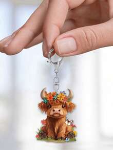 Ciondolo in acrilico carino a forma di mucca delle Highlands, ciondolo di yak con corona, decorazione piatta in acrilico 2D, vitello carino e farfalla seduti sull'erba, ciondolo per auto, portachiavi famiglia di vitelli cartoni animati carini, decorazione per borse, ciondolo a forma di drago e gambero, motivo carino di yak, ciondolo per auricolari, ciondolo per custodia del telefono, perfetto per chiavi d'auto, zaini e borse, regali carini per famiglia, insegnanti, amici, amanti, regali per il ritorno a scuola, regali per le vacanze - Multicolore - Visualizzare 5
