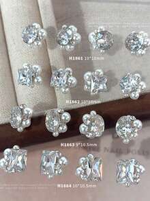 5pcs Zirconia Inlaid Faux Pearl Rhinestone Nail Art Decorations, Sparkling 3D Round Pigeon Egg Shaped Nail Rhinestones & Accessories Nails Nail Supplies - Multicolor - View 5