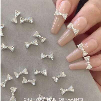 20颗美甲水钻，蝴蝶结美甲装饰，合金美甲钉，美甲饰品配件，美甲用品