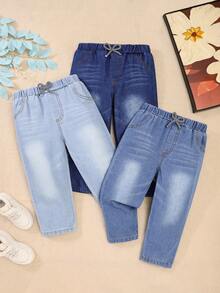 3条装男童百搭水洗休闲牛仔裤，适合春秋冬季穿着 - 彩色 - 查看 1