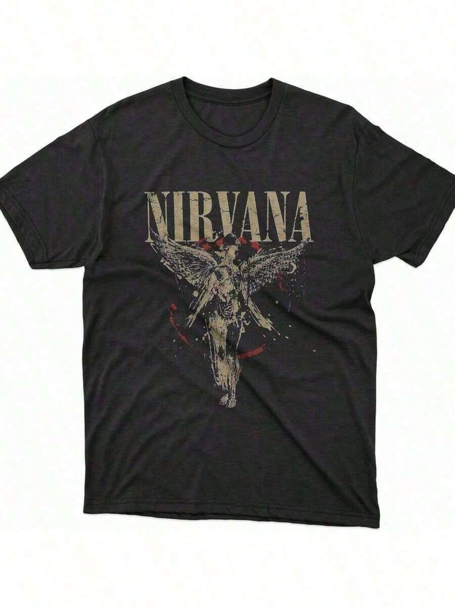 Graphic Cotton T-Shirt Nirva In Utero Angel T-Shirt, Grunge Rock Band Merch, 90s Alternative Music Graphic Tee, Vintage Distressed Album Art Apparel, Retro Concert Tour Shirt For Men & Women-Grayce In Utero Angel Splatter T-Shirt - By Splatter (US, Alpha-BANDIT BASICS Y2K,Oversize Plus Size Men's S To 5XL,Summer Tee - 白色 - 查看 1