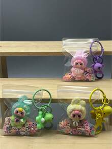1pc Latest KEYCEO Bunny Doll Series PVC Decorative Collectible Doll, Featuring Exquisite Sakura-Shaped Keychain, Transparent Protective Pouch, And Glitter Accent Design, Portable And Suitable As New Year, Thanksgiving, Christmas, Or Other Holiday Limited Edition Gift, Party Favor, Or Gathering Giveaway - Multicolor - View 5