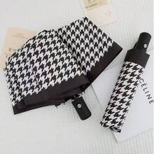8 Ribs Automatic Umbrella, Houndstooth Pattern, UV Protection, Portable Folding Umbrella For Outdoor Travel