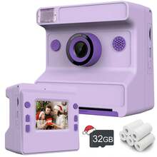 Kids Camera Instant Print, 1080P HD Lens Selfie,Toddler Digital Camera With 3 Rolls Paper & 32GB Card, Children Christmas Birthday Gifts Toys For Age 3 4 5 6 7 8 9 10 11 12 Years Old Girls Boys