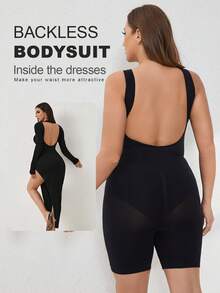 1pc Women's Backless Seamless Shapewear Bodysuit, Lightweight Tummy Control, Plus Size - Black - View 1
