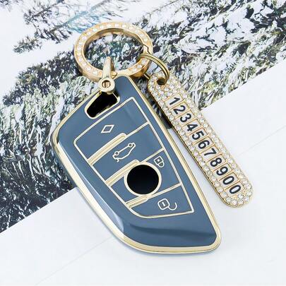 BMW Schlüsselanhänger Hülle, Autoschlüssel Etui für BMW X1 X2 X3 X5 X6 2er 5er 6er 7er 3er 4er mit 2-4 Tasten, Schlüssel Schutzhülle stoßfest und staubdicht, Schlüsselanhänger Zubehör mit Aufkleber für Telefonnummern