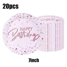 10/20/40/50 piezas, Platos de fiesta de cumpleaños en color oro rosa - Vajilla elegante en oro rosa con letras de "Feliz Cumpleaños", platos de postre y cena con estampado de puntos en oro rosa y diseños de cumpleaños para celebraciones de cumpleaños de familias de niños y niñas, para fiestas de princesas, despedidas de soltera y decoraciones de fiesta de cumpleaños en fines de semana y días festivos - Oro rosa - Ver 8