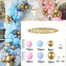 109pcs Pink And Blue Latex Balloon Set With Gold Metallic Colors, Suitable For Gender Reveal, Birthday, Wedding, Graduation, Anniversary, Holiday Events, Theme Celebrations, Christening, Family Parties - Durable Party Decorations, Birthday Balloons, Party Atmosphere Balloon Combo, Holiday Celebrations, Elegant Metallic Luster, Photography Backdrop, Birthday, Wedding And Holiday Shiny Balloon Decoration Set, Essential For Event Planners - Multicolor - View 5