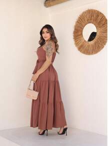 Elegant Women's Long Casual Dress, Lightweight And Comfortable Fabric - 摩卡棕 - 查看 2