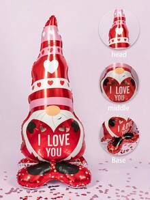 1pc Heart-Shaped Gnome Balloon, Standing "I Love You" Balloon, 58 Inch Red Heart-Shaped Gnome Foil Balloon For Anniversary, Proposal, Wedding, Valentine's Day Decoration - Multicolor - View 5