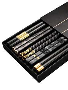 5/10 Pairs Reusable Durable Sushi Chopsticks, Metal Chopsticks, Chinese Style Chopsticks, Kitchen Utensil Set, Antibacterial, Non-Slip, Anti-Mold - Multicolor - View 1